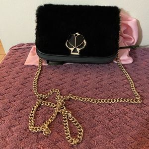 Kate Spade Black Faux Fur Nicola Twistlock WOC ♠️